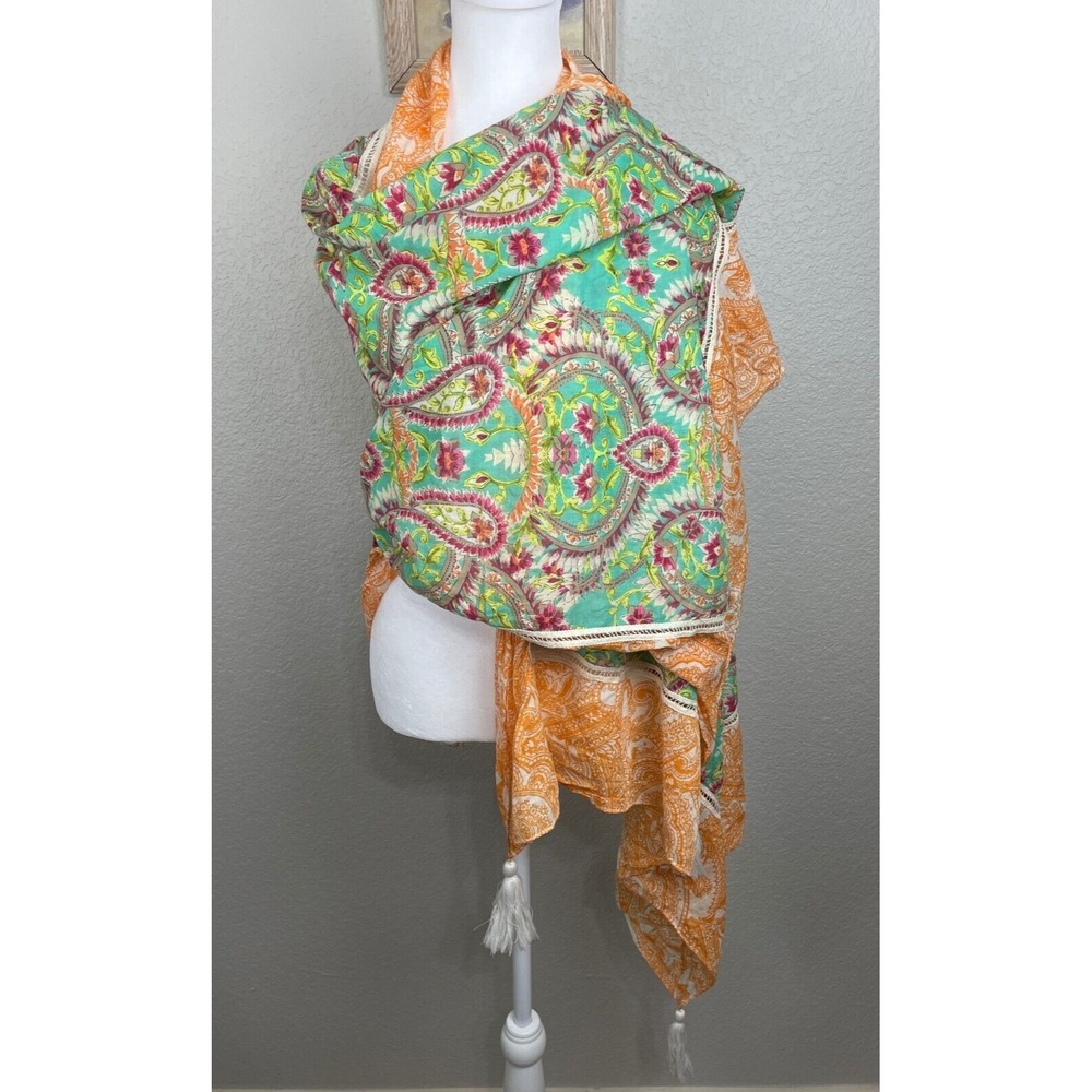 SOFIA by VIX Scarf Wrap Cotton Colorful Beachy Coastal Fringe Boho Gypsy Hippie‎